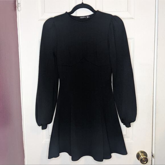 Boohoo Black Bust Detail Blouson Sleeve Skater Goth Witchy Dress UK 10 US 6 - Picture 3 of 12